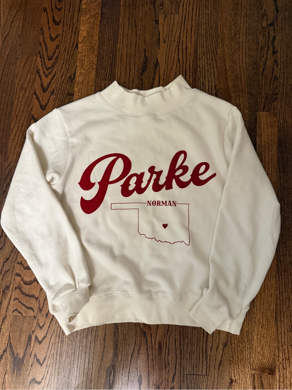 Parker Cream Crewneck Sweatshirt with Red Script